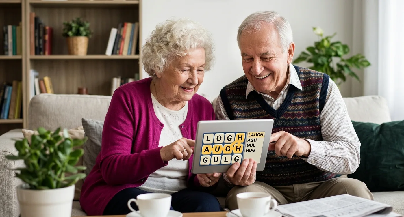 Senior playing online word games